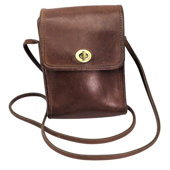 Coach Handbags - Vintage COACH 90s Brown Tan Scooter Small Crossbody Bag Small Turn Lock USA Made